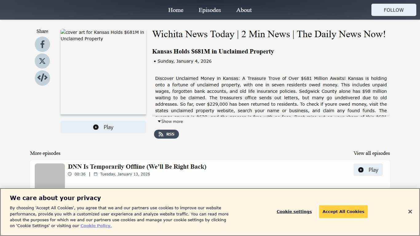 Kansas Holds $681M in Unclaimed Property - Wichita News Today 2 Min News The Daily News Now! Acast